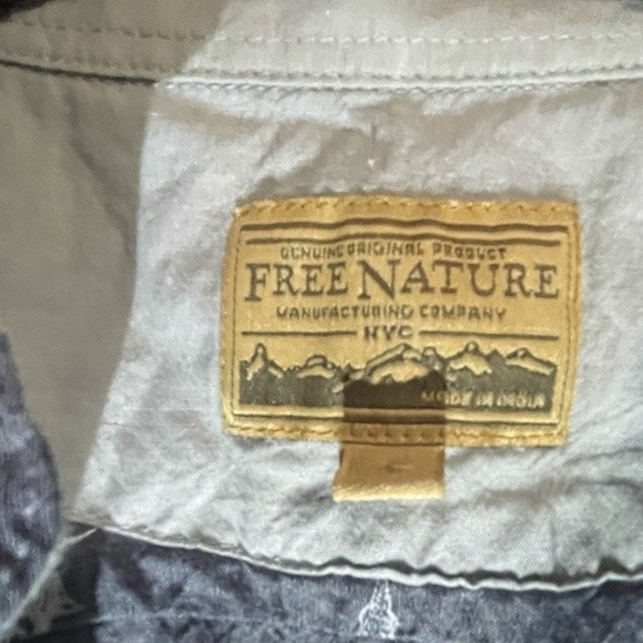 Free Nature Button Up Short Sleeve Shirt Gray White Fish Print - Picture 10 of 12